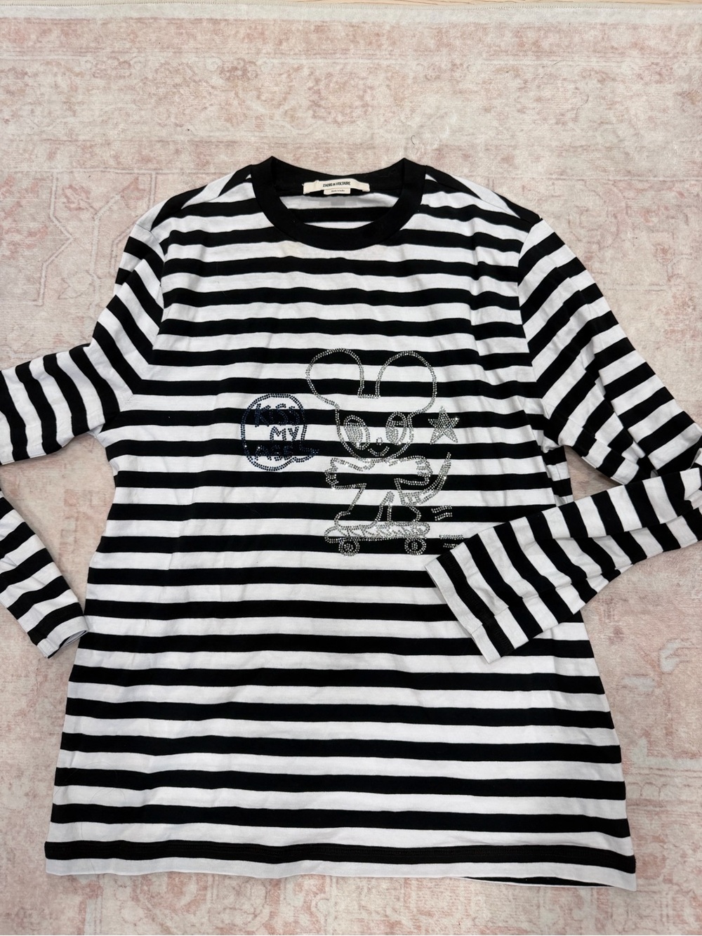 Zadig & Voltaire Black and White Striped Long Sleeve Tee kiss my ass